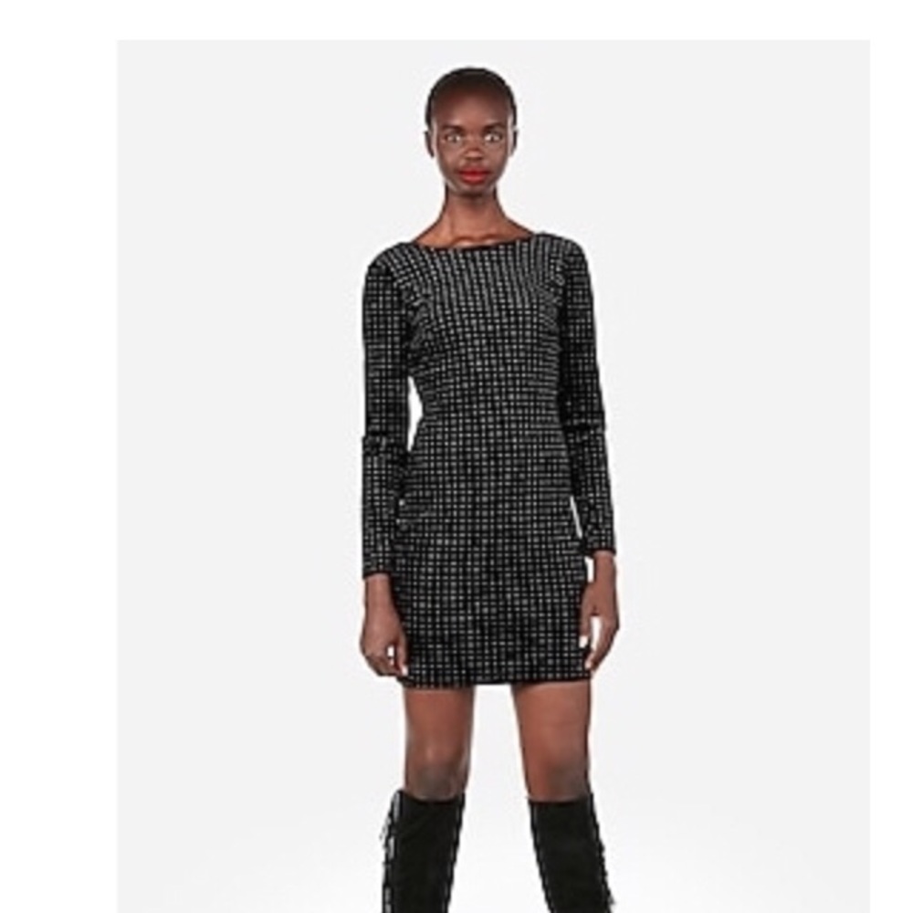 Express Velvet Glitter Dot Open Back Mini Dress